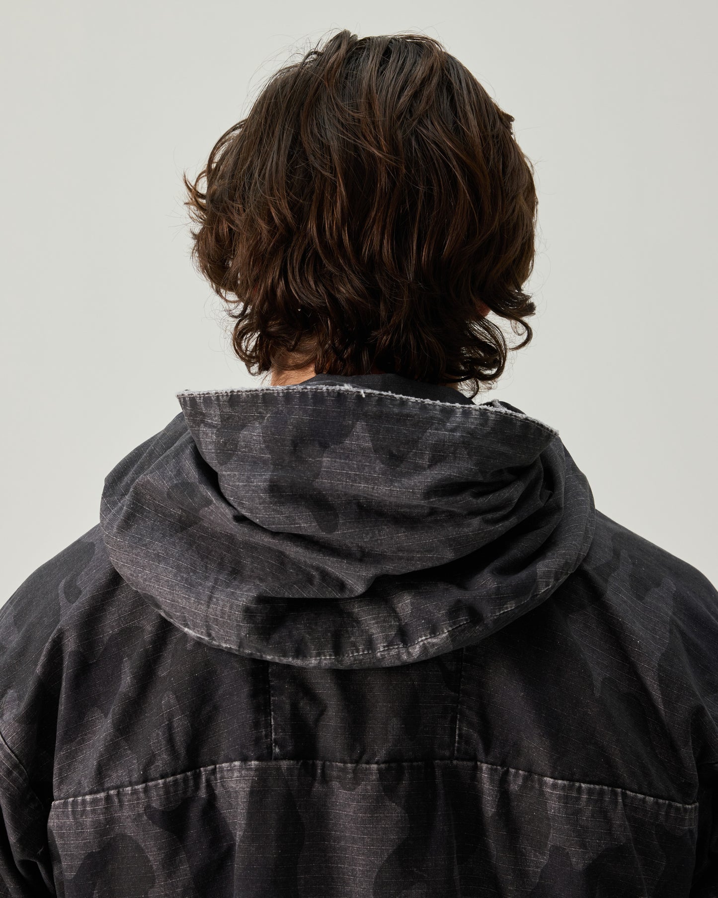 CROPPED PARKA DOUBLE FACED RIP STOP IN BLACK