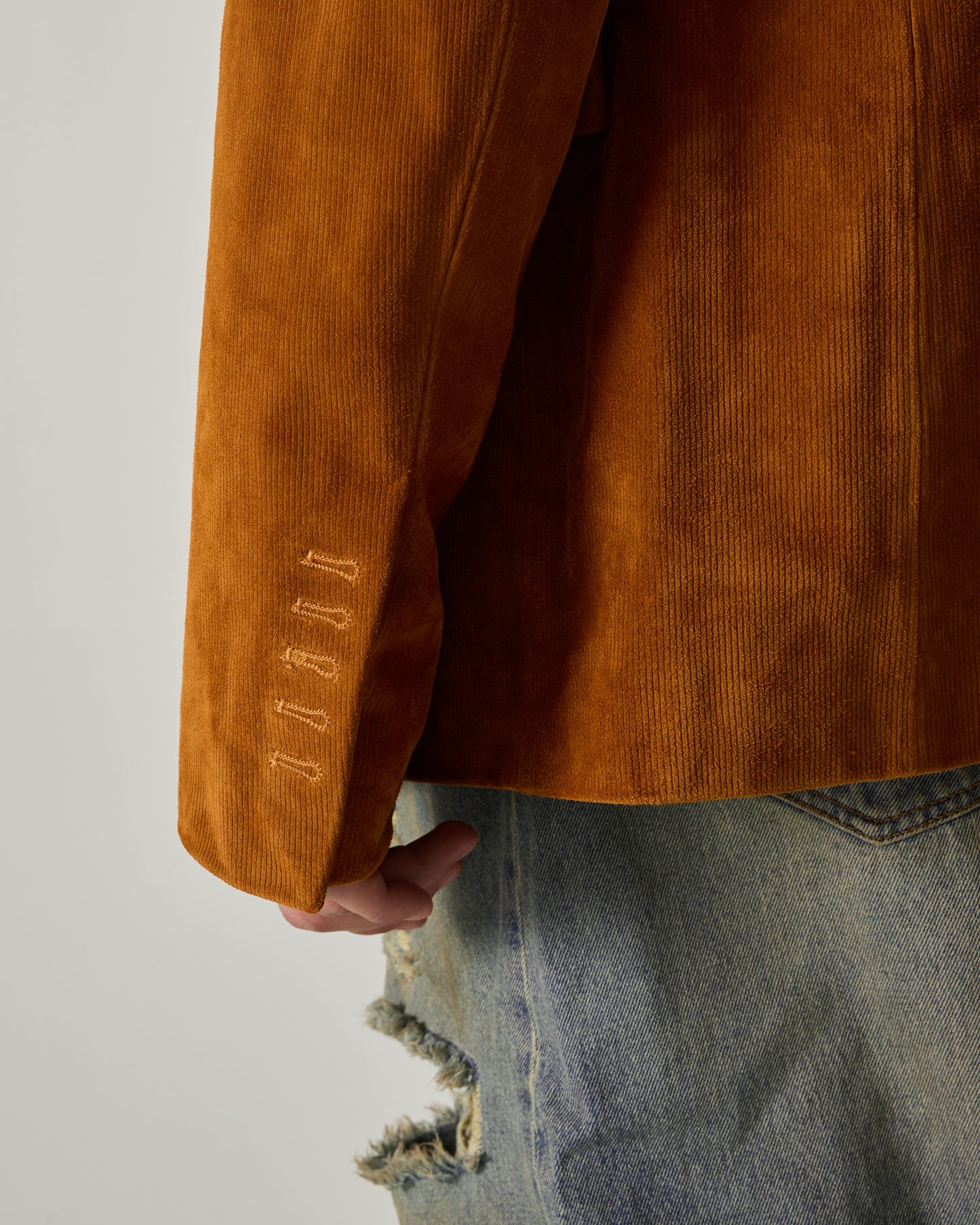 ONE BUTTON BLAZER CORDUROY LEATHER IN CARAMEL