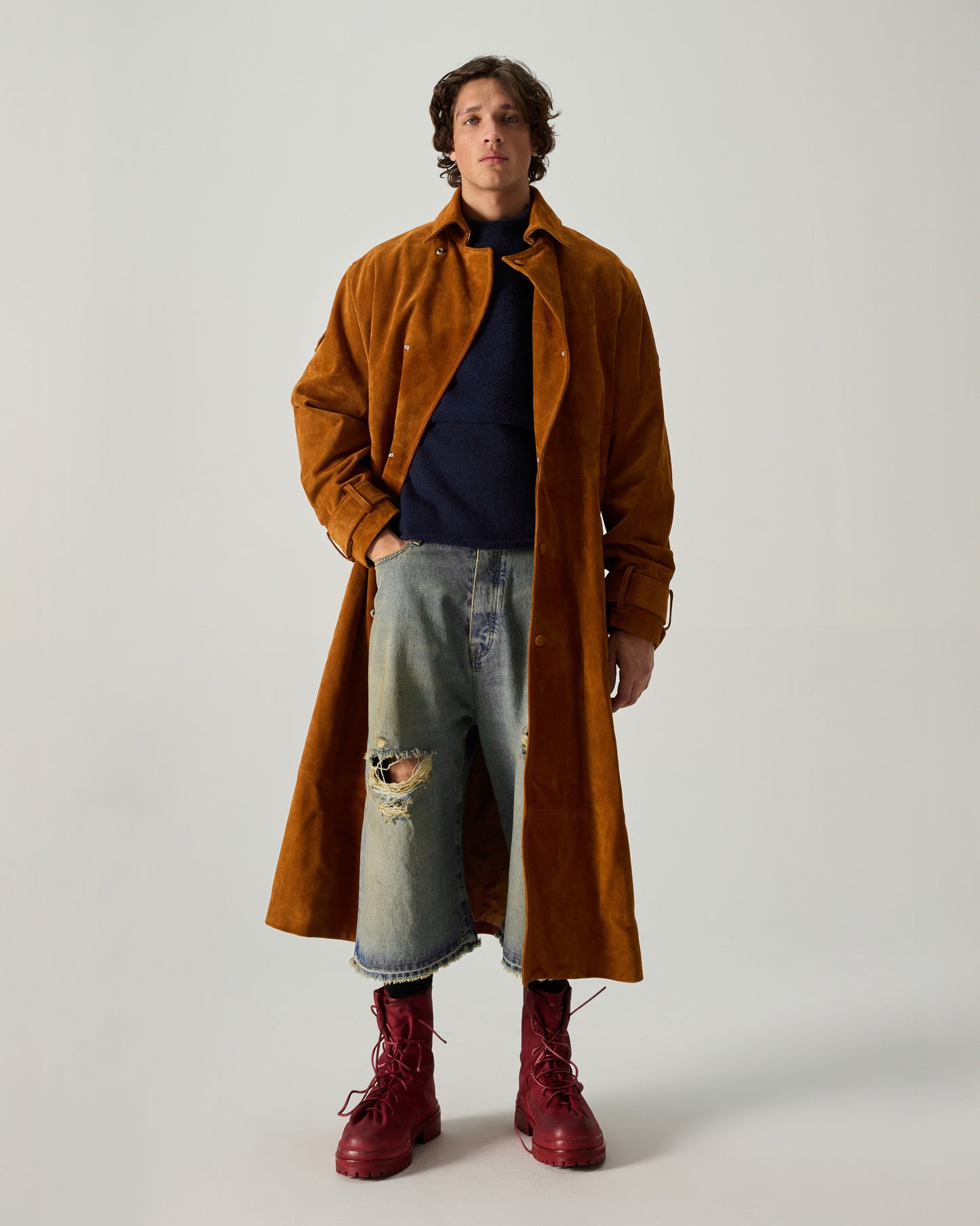 424 BELT TRENCH CORDUROY IN CARAMEL