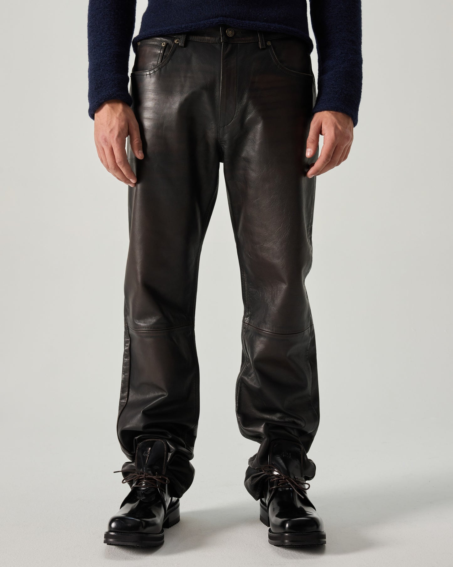 424 LEATHER FIVEPOCKET RUB OFF LEATHER BLACK AND BROWN