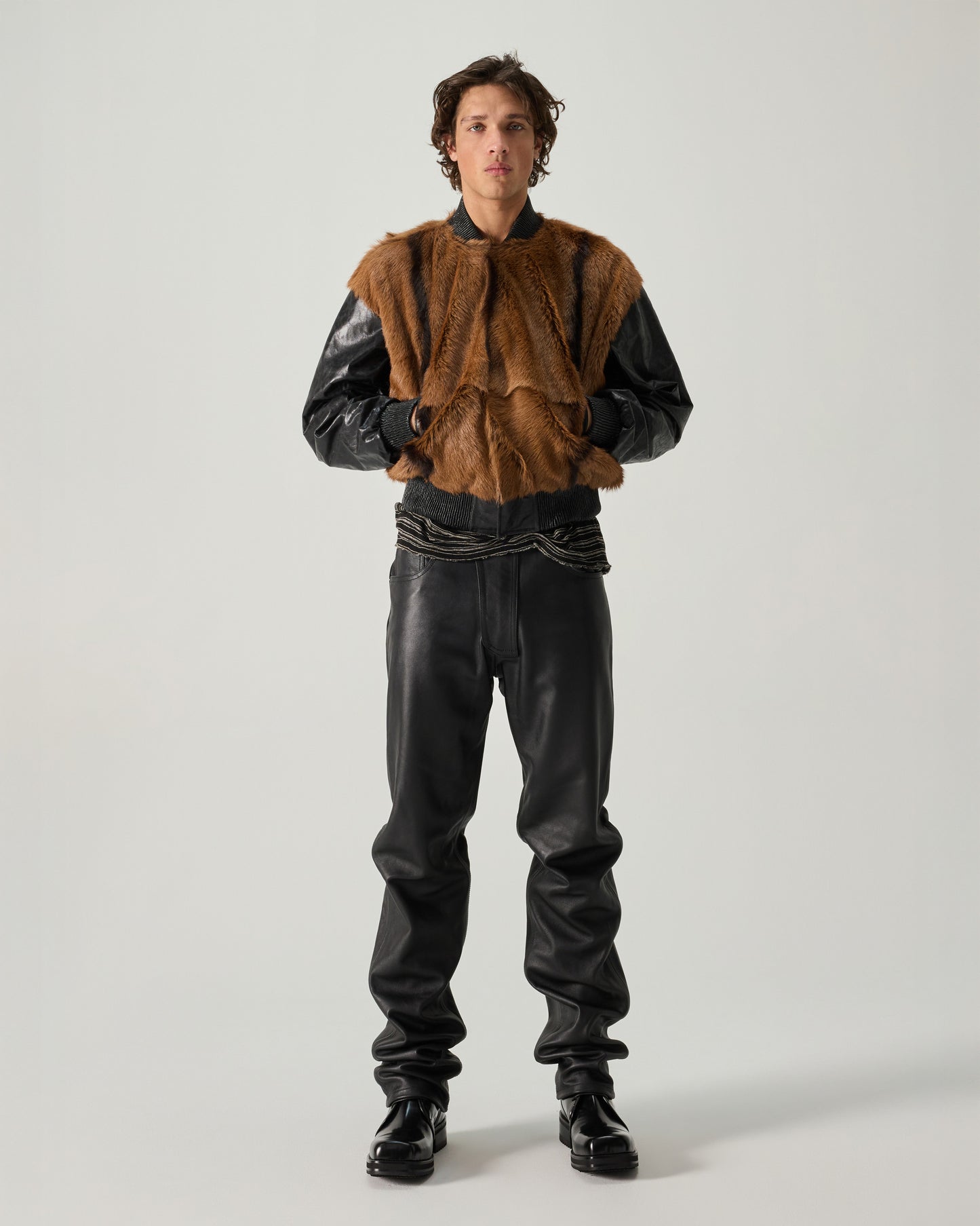 CITY JACKET TIBETAN GOAT AND PAPER LEATHER IN BROWN