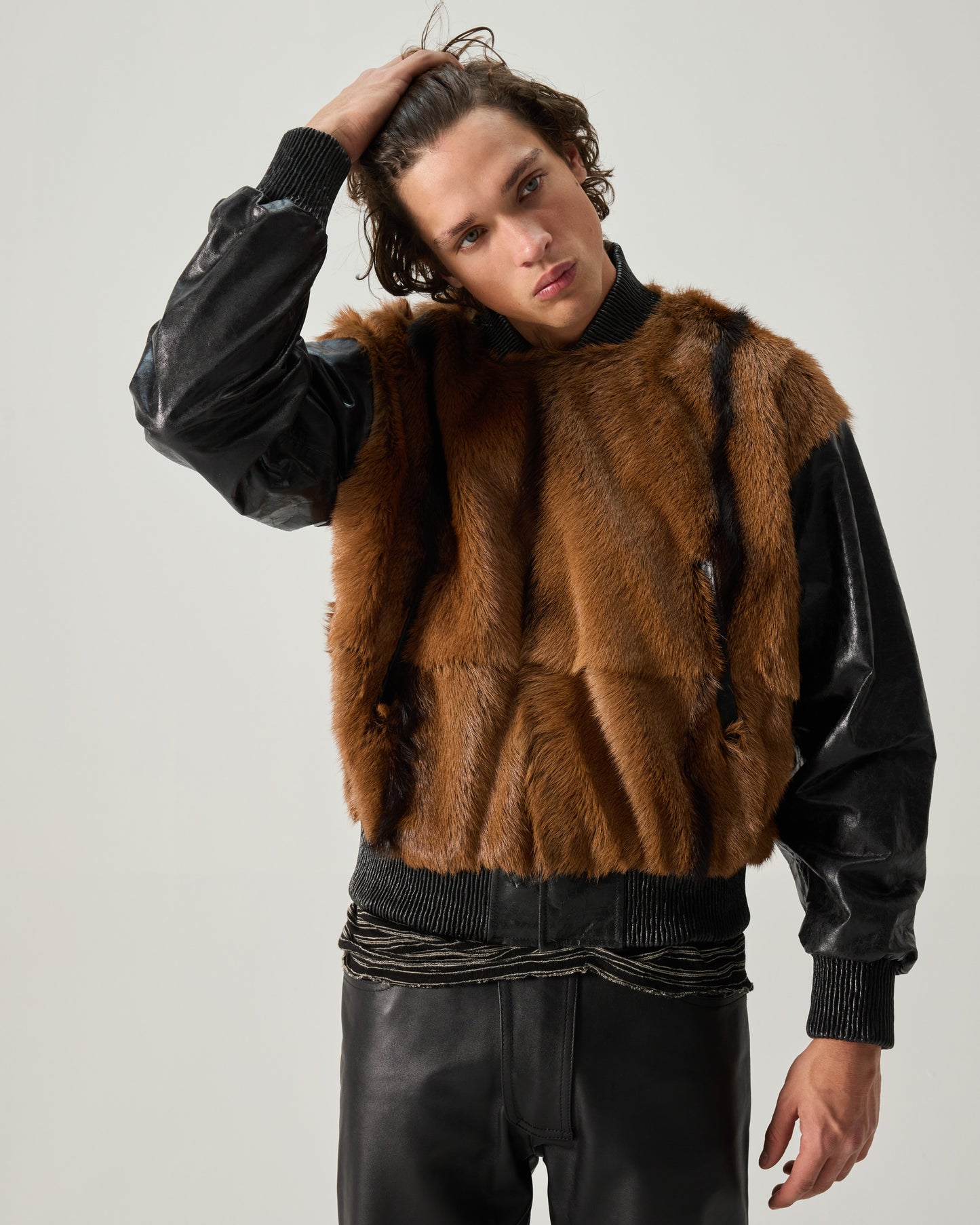 CITY JACKET TIBETAN GOAT AND PAPER LEATHER IN BROWN
