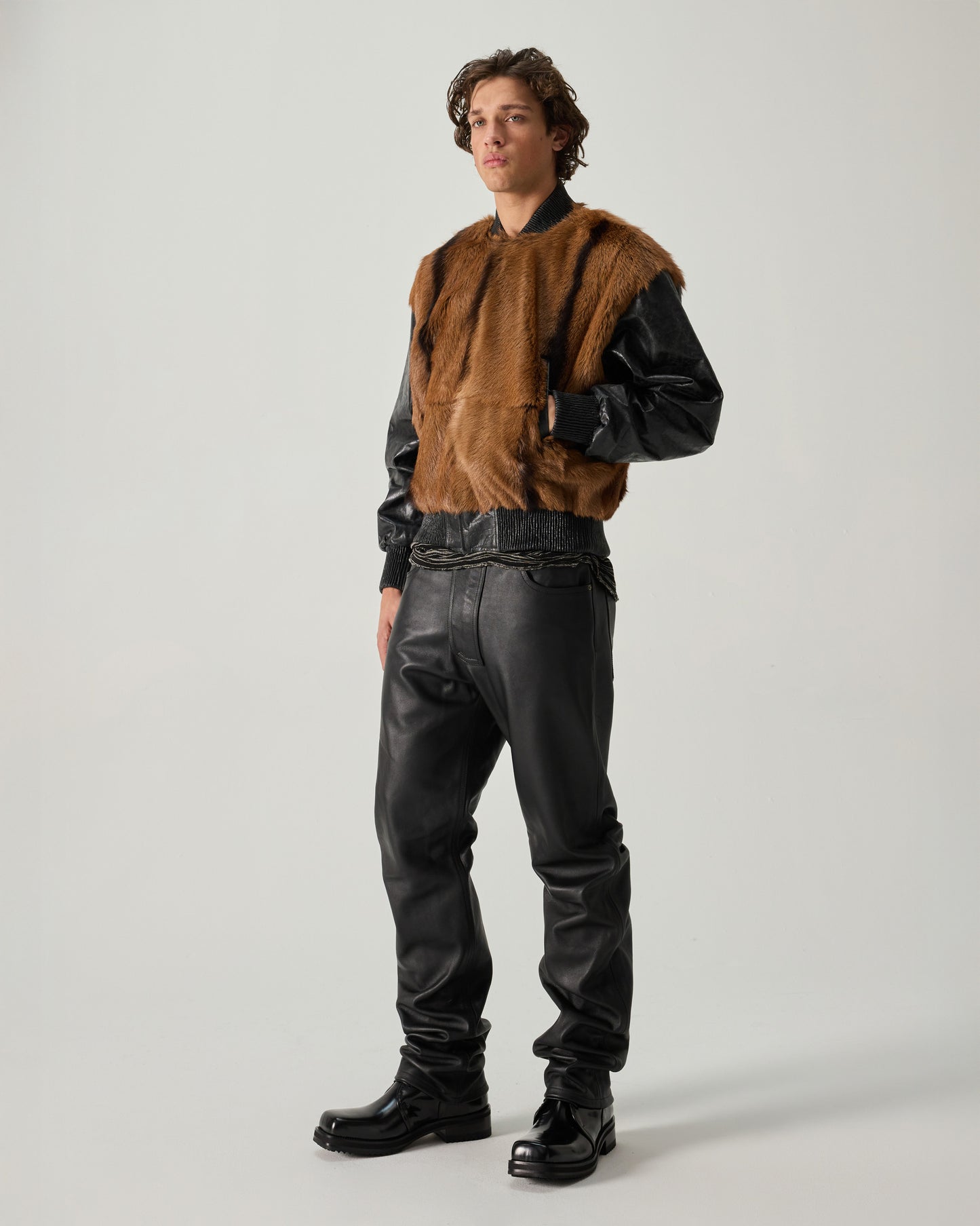 CITY JACKET TIBETAN GOAT AND PAPER LEATHER IN BROWN